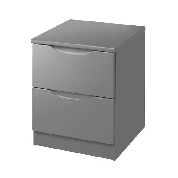 2-Drawer Bedside Table with Grooved Handles - Grey