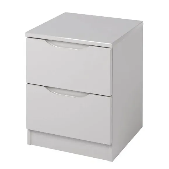 2-Drawer Bedside Table with Grooved Handles - Light Grey image