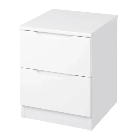2-Drawer Bedside Table with Grooved Handles - White