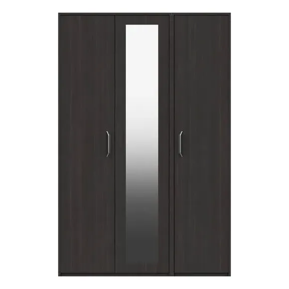 3-Door Mirrored Wardrobe with Handles - Black image