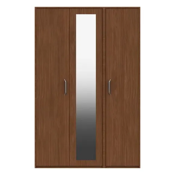 3-Door Mirrored Wardrobe with Handles - Walnut