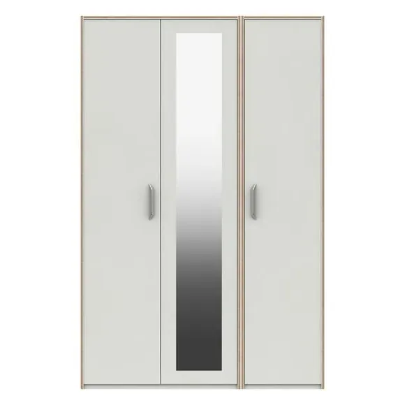 3-Door Mirrored Wardrobe with Handles - White