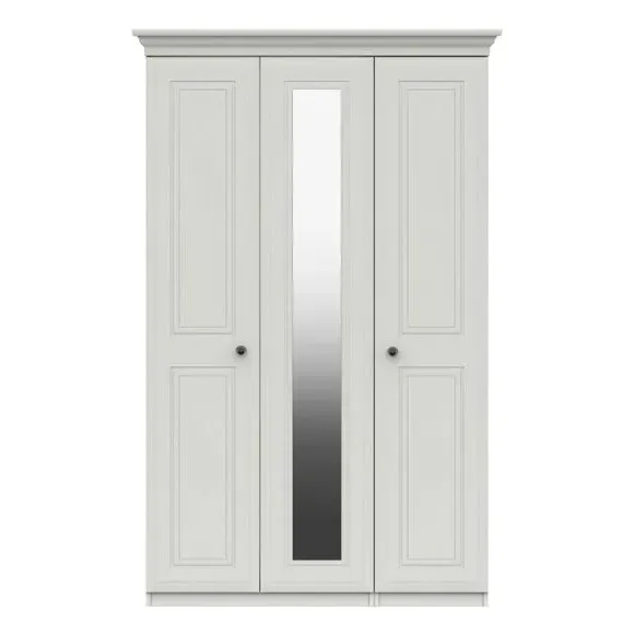 3-Door Wardrobe with Mirror - White, Melamine