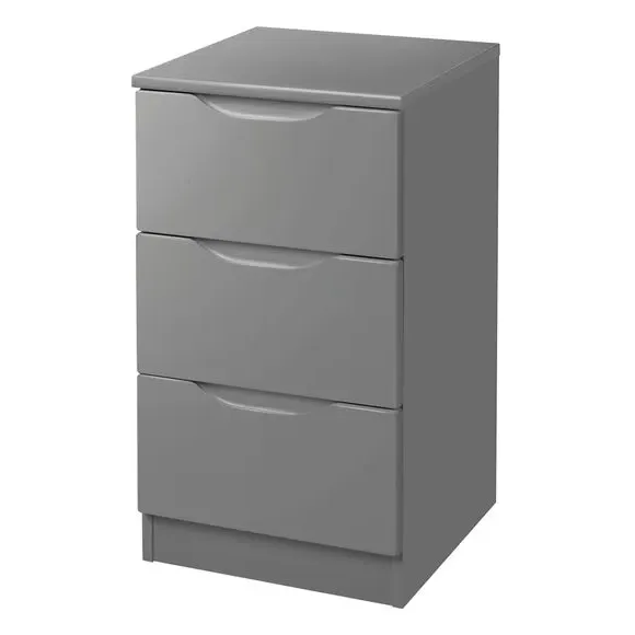 3-Drawer Bedside Table with Grooved Handles - Grey