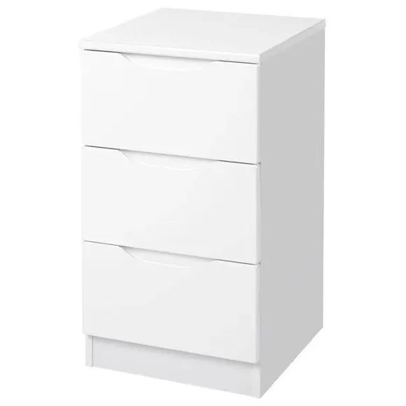 3-Drawer Bedside Table with Grooved Handles - White