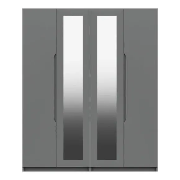 4-Door Mirrored Wardrobe - Grey, High Gloss image