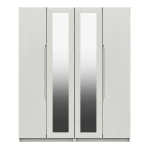 4-Door Mirrored Wardrobe - White, High Gloss