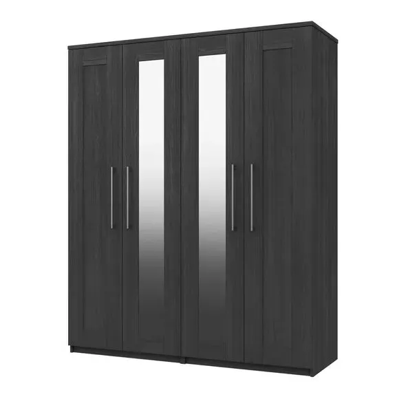 4-Door Wardrobe with Mirror - Grey