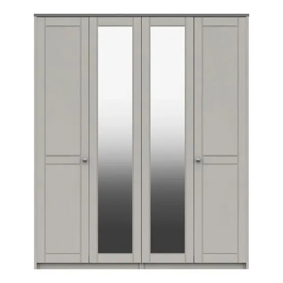 4-Door Wardrobe with Mirror - Grey image