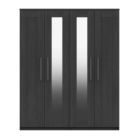 4-Door Wardrobe with Mirror - Grey image