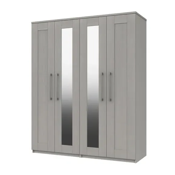 4-Door Wardrobe with Mirror - Light Grey