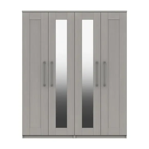4-Door Wardrobe with Mirror - Light Grey