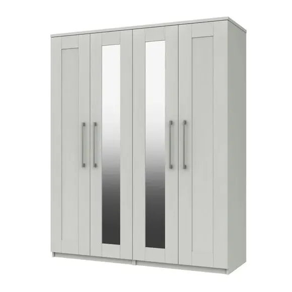 4-Door Wardrobe with Mirror - White