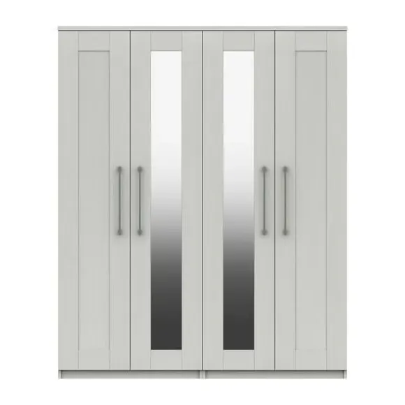 4-Door Wardrobe with Mirror - White
