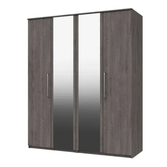 4-Door Wardrobe with Mirrors - Dark Grey