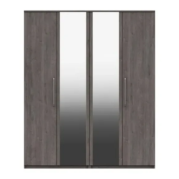 4-Door Wardrobe with Mirrors - Dark Grey image