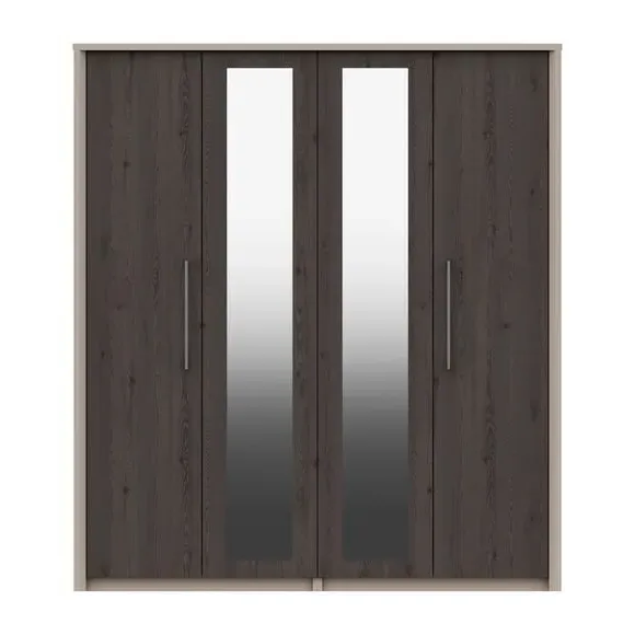 4-Door Wardrobe with Mirrors - Dark Wood image