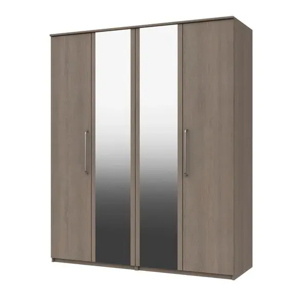 4-Door Wardrobe with Mirrors - Light Grey