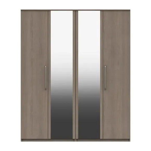 4-Door Wardrobe with Mirrors - Light Grey
