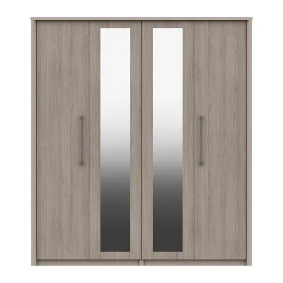 4-Door Wardrobe with Mirrors - Light Oak