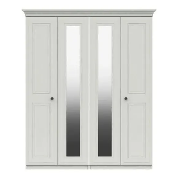 4-Door Wardrobe with Mirrors - White, Melamine