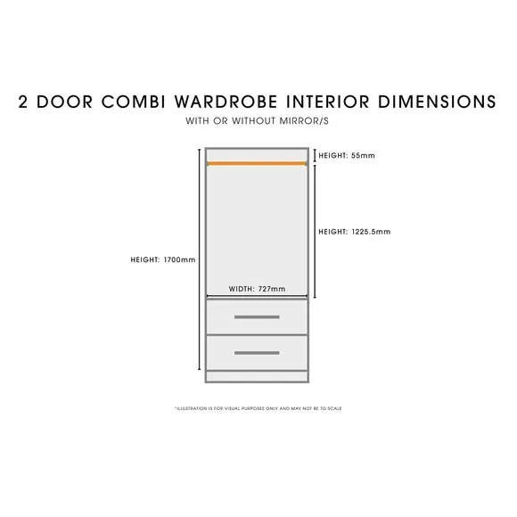Double 2-Drawer Wardrobe - Sage, High Gloss