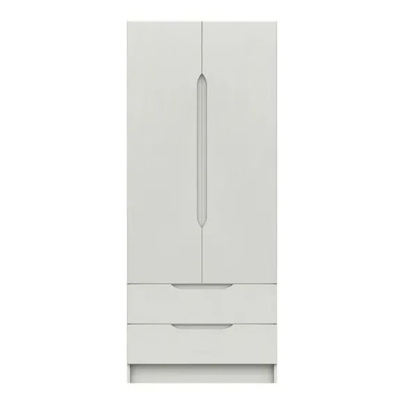 Double 2-Drawer Wardrobe - White, High Gloss