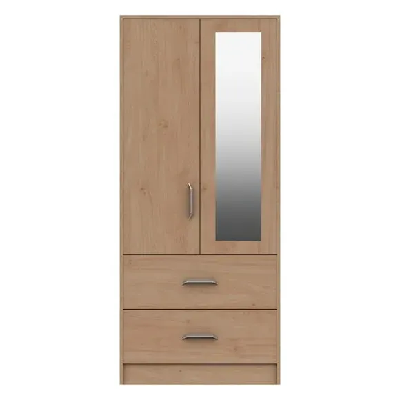 Double 2-Drawer Wardrobe with Hanging - Oak