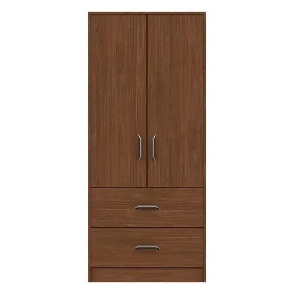 Double 2-Drawer Wardrobe with Hanging - Walnut