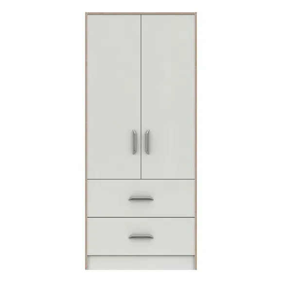 Double 2-Drawer Wardrobe with Hanging - White