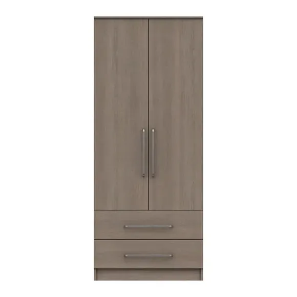 Double Wardrobe with 2 Drawers - Light Grey