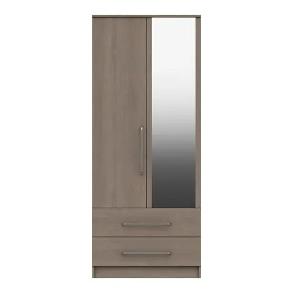 Double Wardrobe with 2 Drawers - Light Grey