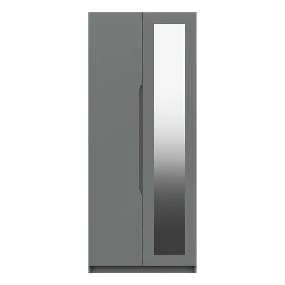 Double Wardrobe with Shelf - Charcoal, High Gloss