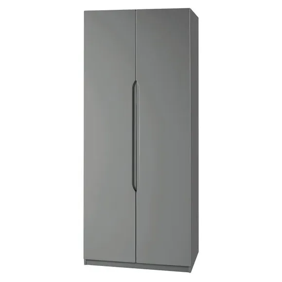 Double Wardrobe with Shelf - Grey, High Gloss
