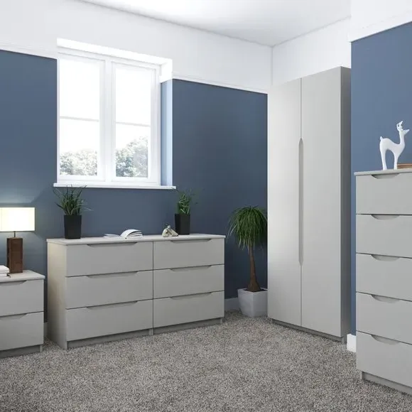 Double Wardrobe with Shelf - Light Grey, High Gloss