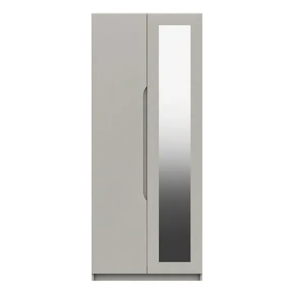 Double Wardrobe with Shelf - Light Grey, High Gloss