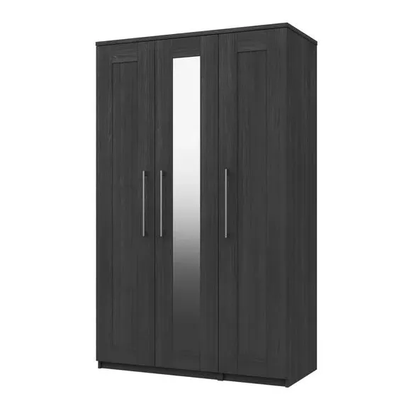 Triple Mirrored Wardrobe with Handles - Grey