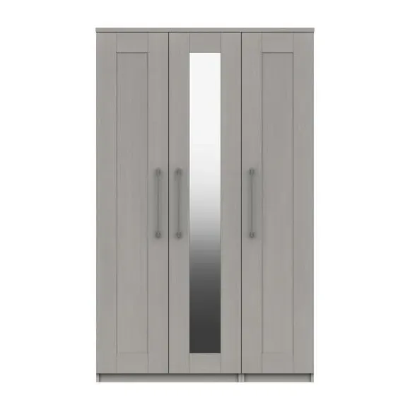 Triple Mirrored Wardrobe with Handles - Light Grey