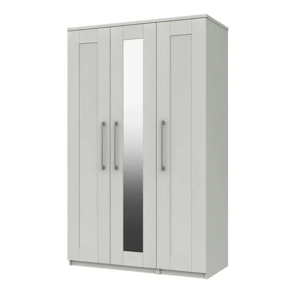 Triple Mirrored Wardrobe with Handles - White