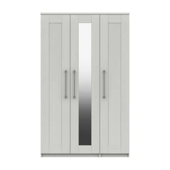 Triple Mirrored Wardrobe with Handles - White