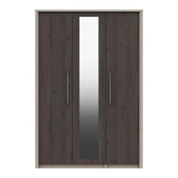 Triple Wardrobe with Mirror - Dark Wood image