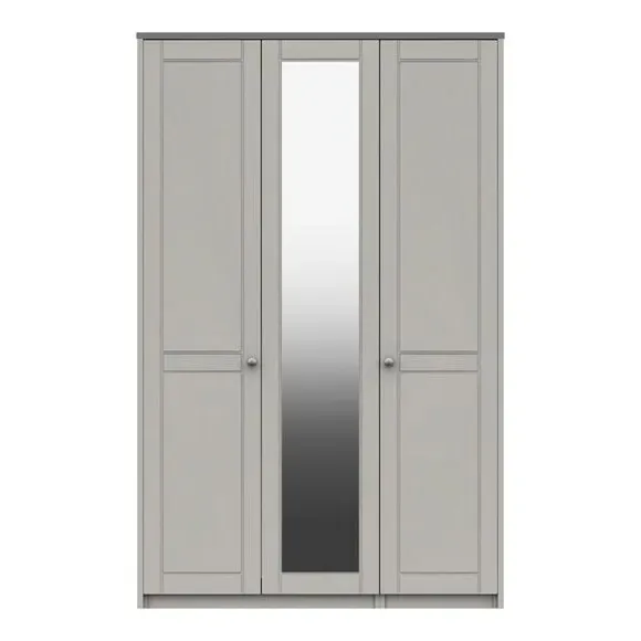 Triple Wardrobe with Mirror - Grey, Shaker Style image