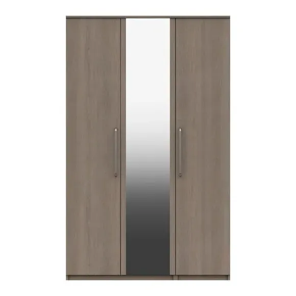Triple Wardrobe with Mirror - Light Grey