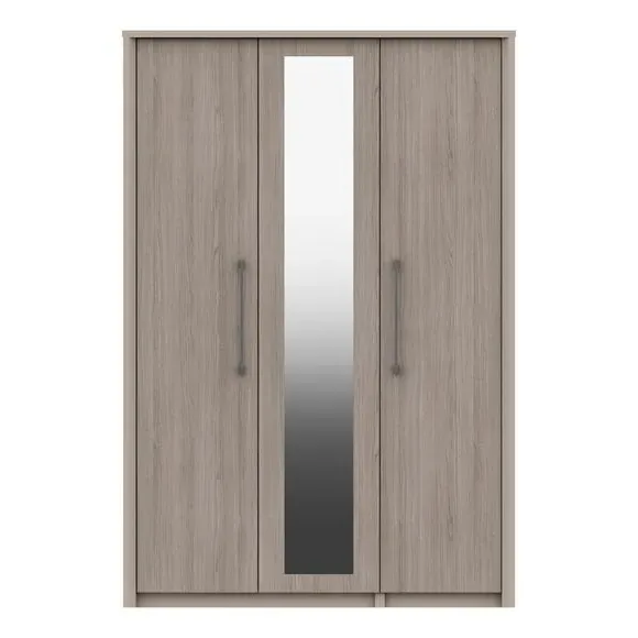 Triple Wardrobe with Mirror - Light Oak