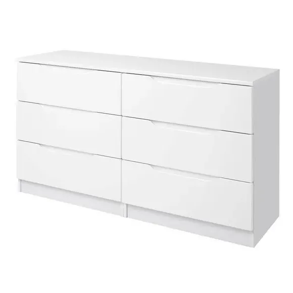 Wide 6 Drawer Chest Handle-less - White