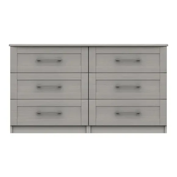 Wide 6-Drawer Chest with Handles - Light Grey