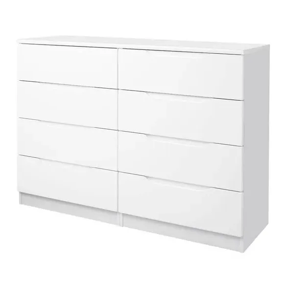 Wide 8 Drawer Chest Handle-less - White