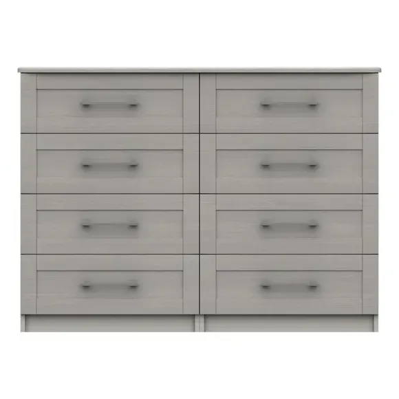 Wide 8 Drawer Chest with Handles - Light Grey