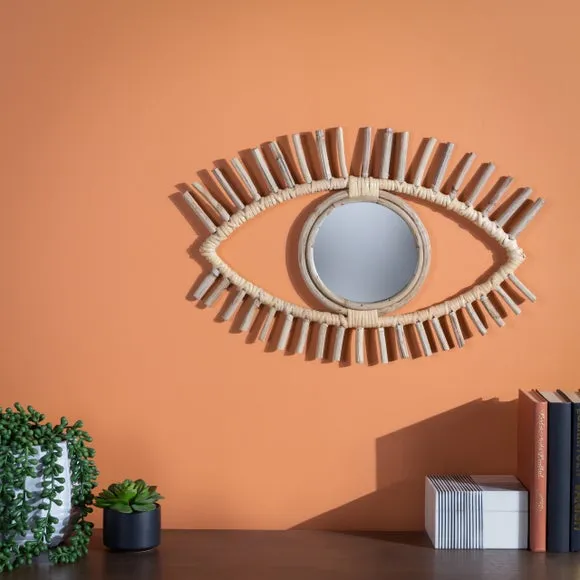 Eye Shaped Wall Mirror - Natural, Rattan image