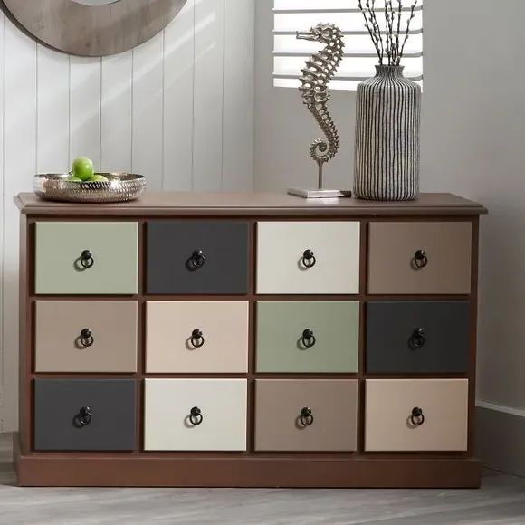 12-Drawer Sideboard with Storage - Pastel, Pine